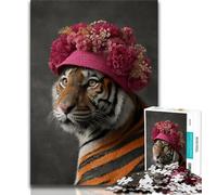 1000 Piece Jigsaw Tiger Wearing A Hat Jigsaw Puzzles for Teenagers 1000 Pieces,Relax Games Is Ideal As A Gift for The Whole Family (26x38cm)