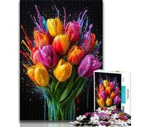 1000 Piece Jigsaw Tulip Oil Painting Jigsaw Puzzles 1000 Pieces for Adults Teens,Decompressing Intellectual Educational Toy Secret Santa Gifts 26x38cm