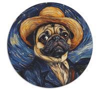 1000 Piece Jigsaw Van Gogh Pug Round Puzzle 1000 Pieces Jigsaw Perfect for Family Fun on Christmas, Thanksgiving, Birthdays & Easter (67.5x67.5cm)