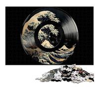 1000 Piece Jigsaw Vinyl Hokusai Wave Wooden Puzzles Challenging DIY Brain Teaser Perfect Family Game Or Decorative Gift 1000 PCS(75x50cm)