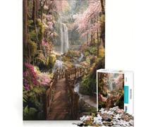 1000 Piece Jigsaw Waterfall in A Cherry Blossom Forest Hands-on Game Train Your Brain And Hands with Fully Interlocking Randomly Shaped Pieces 38x52cm