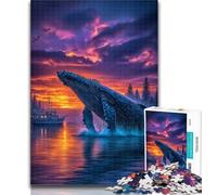1000 Piece Jigsaw Whales at Sunset Adult Puzzles 1000 Pieces,Toys Educational Games Stress Relieving Wishlist with Santa Claus 26x38cm