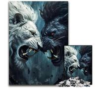 1000 Piece Jigsaw White And Black Lion Fight Wooden Jigsaw Puzzles for Adults for Teenagers Couples And Friends for Birthdays Christmas 1000 PCS(75x50cm)