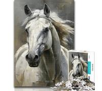 1000 Piece Jigsaw White Horse Jigsaw Puzzles 1000 Pieces for Adults Teens,Toy Intellectual Game Artists Collection, Fine Art 50x75cm