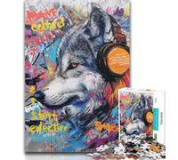 1000 Piece Jigsaw Wolf with Headphones 1000 Pieces Jigsaw Puzzles For Teens And Adults,Artistic Wall Decor & Birthday Gift Idea for Friends, Home Office 26x38cm