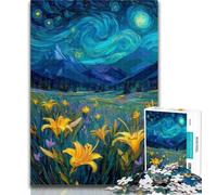 1000 Piece Jigsaw Yellow Lilies in The Night Sky Puzzles for Adults And Teenagers,Decompressing Intellectual Educational Toy Secret Santa Gifts 50x75cm
