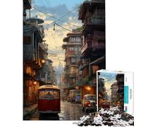 1000 Piece Jigsaws A City with Vintage Style Calm Focus Desktop Game Neat Fragment No Messy Bits Lovely Pastime for Festive Gatherings (Size 38x26cm)