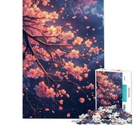 1000 Piece Jigsaws A Glowing Sakura Branch with Soft Pink Petals Falling Calm Focus Desktop Game Perfect Joint between Each Part Delightful Game for Casual GetTogethers (Size 38x52cm)