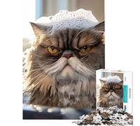 1000 Piece Jigsaws A Grumpy Cat Taking A Bath Calm Focus Desktop Game Perfect Joint between Each Part Delightful Game for Casual GetTogethers (Size 38x52cm)