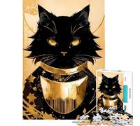 1000 Piece Jigsaws Abstract Black Cat Calm Focus Desktop Game Neat Fragment No Messy Bits Lovely Pastime for Festive Gatherings (Size 38x52cm)