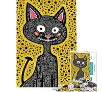 1000 Piece Jigsaws Abstract Black Cat on Yellow Background Calm Focus Desktop Game Neat Fragment No Messy Bits Lovely Pastime for Festive Gatherings (Size 50x75cm)