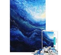 1000 Piece Jigsaws Abstract Blue And White Wave Painting Calm Focus Desktop Game Perfect Joint between Each Part Delightful Game for Casual GetTogethers (Size 38x52cm)