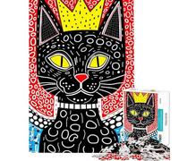 1000 Piece Jigsaws Abstract Cat with Crown Illustration Calm Focus Desktop Game Neat Fragment No Messy Bits Lovely Pastime for Festive Gatherings (Size 38x52cm)