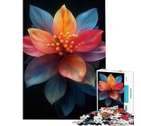 1000 Piece Jigsaws Abstract Floral Art on Black Background Calm Focus Desktop Game Neat Fragment No Messy Bits Lovely Pastime for Festive Gatherings (Size 50x75cm)
