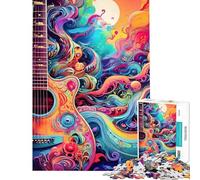 1000 Piece Jigsaws Abstract Guitar Art Psychedelic Calm Focus Desktop Game Perfect Joint between Each Part Delightful Game for Casual GetTogethers (Size 38x26cm)