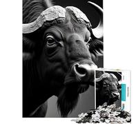 1000 Piece Jigsaws African Buffalo Portrait Puzzle for Adults Toy Wall Decor Difficult Challenge Deal As Gifts for The Whole Family (38x26cm)