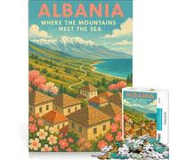 1000 Piece Jigsaws ALbania Travel Poster, DIY Toys, Difficult Challenge, with Fully Interlocking Randomly Shaped Pieces 38x52cm