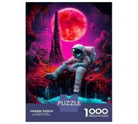 1000 Piece Jigsaws Astronaut Under Red Moon Puzzle for Adults Toy Wall Decor Difficult Challenge Deal As Gifts for The Whole Family 38x26cm/1000pcs
