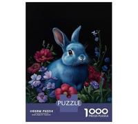 1000 Piece Jigsaws Baroque Blue Rabbit in Floral Garden Puzzle for Adults Toy Wall Decor Difficult Challenge Deal As Gifts for The Whole Family 38x26cm/1000pcs