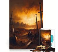 1000 Piece Jigsaws Battlefield Aftermath with Swords And Helmets Exact Cut Art Cognitive Skill Toy Calm Play Time Birthday Game Gift (38x26cm)
