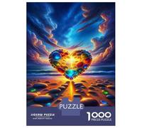 1000 Piece Jigsaws Beach Pebble Heart Sunset Puzzle for Adults Toy Wall Decor Difficult Challenge Deal As Gifts for The Whole Family 38x26cm/1000pcs