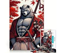 1000 Piece Jigsaws Bear Samurai Autumn Landscape Exact Cut Art Cognitive Skill Toy Calm Play Time Birthday Game Gift (38x26cm)