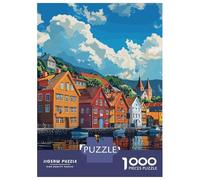 1000 Piece Jigsaws Bergen, Norway Cityscape Puzzle for Adults Toy Wall Decor Difficult Challenge Deal As Gifts for The Whole Family 38x26cm/1000pcs