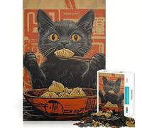 1000 Piece Jigsaws Black Cat Eating Dumplings Exact Cut Art Cognitive Skill Toy Calm Play Time Birthday Game Gift (50x75cm)