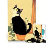 1000 Piece Jigsaws Black Cat in A Pot Smooth Edge Play Focus Fun Game Cozy Time Play Birthday Game Gift (50x75cm)