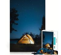 1000 Piece Jigsaws Camping Under The Stars at Night Smooth Edge Play Focus Fun Game Cozy Time Play Birthday Game Gift (50x75cm)