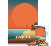 1000 Piece Jigsaws Cancun Mexico Travel Poster Smooth Edge Play Focus Fun Game Cozy Time Play Birthday Game Gift (50x75cm)
