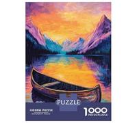 1000 Piece Jigsaws Canoe Sunset Mountains Landscape Puzzle for Adults Toy Wall Decor Difficult Challenge Deal As Gifts for The Whole Family 70x50cm/1000pcs
