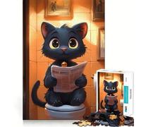 1000 Piece Jigsaws Cartoon Cat Reading Newspaper on Toilet Smooth Edge Play Focus Fun Game Cozy Time Play Birthday Game Gift (38x26cm)