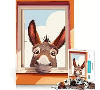 1000 Piece Jigsaws Cartoon Donkey Looking Through Window Smooth Edge Play Focus Fun Game Cozy Time Play Birthday Game Gift (50x75cm)