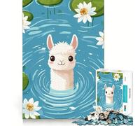 1000 Piece Jigsaws Cartoon Llama in Pond with Lilies Smooth Edge Play Focus Fun Game Cozy Time Play Birthday Game Gift (50x75cm)