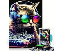 1000 Piece Jigsaws Cat Headphone Dj Music Smooth Edge Play Focus Fun Game Cozy Time Play Birthday Game Gift (50x75cm)
