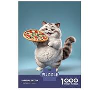 1000 Piece Jigsaws Cat Holding Pizza Puzzle for Adults Toy Wall Decor Difficult Challenge Deal As Gifts for The Whole Family 38x26cm/1000pcs