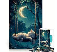 1000 Piece Jigsaws Cat Moon Night Smooth Edge Play Focus Fun Game Cozy Time Play Birthday Game Gift (50x75cm)
