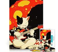 1000 Piece Jigsaws Cat Playing Guitar on The Moon Clean Joint Game Smart Play Gift Relax Play Time Xmas Decor Gift (50x75cm)