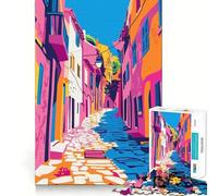 1000 Piece Jigsaws Croatian Town Minimalist Pastel Art Ideal Cut Decor Cognitive Play Gift Easy Time Play Birthday Game Gift (50x75cm)