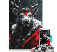 1000 Piece Jigsaws Deer Crimson Warrior, DIY Toys, Difficult Challenge, with Fully Interlocking Randomly Shaped Pieces 38x26cm