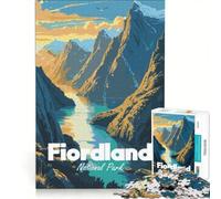 1000 Piece Jigsaws Fiordland National Park Travel Poster, DIY Toys, Difficult Challenge, with Fully Interlocking Randomly Shaped Pieces 50x75cm