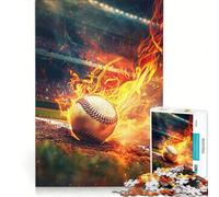 1000 Piece Jigsaws Flaming Baseball, DIY Toys, Difficult Challenge, with Fully Interlocking Randomly Shaped Pieces 38x26cm