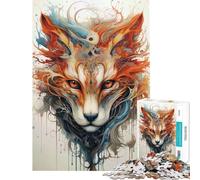 1000 Piece Jigsaws for Adults Abstract Fox Portrait with Watercolor Effect Leisure Mind Focus Play Matte Finish No Glare Reflection Neat Gifts for Home Ornament (Size 50x75cm)
