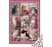 1000 Piece Jigsaws for Adults Adorable Kitten Collage Puzzles for Adults Relax Games Difficult Challenge Birthday Present, Gifts, 70x50cm/1000pcs
