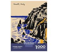 1000 Piece Jigsaws for Adults Amalfi Coast Italy Illustration Jigsaws for Adults Brain Teaser Game Analysis And Logic Great Gift for Gaming 52x38cm/1000pcs