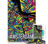 1000 Piece Jigsaws for Adults Amsterdam Pop Art City Map Art Fine Edge Craft Thinking Fun Game Relax Game Play Birthday Hobby Gift (38x52cm)