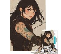 1000 Piece Jigsaws for Adults Anime Biker Girl with Tattoo Challenging To Complete Stress Reliever Educational Game Suitable for Ages 14 And Up (38x52cm)