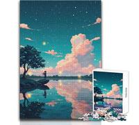 1000 Piece Jigsaws for Adults Anime Girl at Lake with Lanterns Toy Intellectual Game Analysis And Logic Gift For Birthdays Size 38x26cm