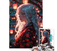 1000 Piece Jigsaws for Adults Anime Girl in Kimono︰ Enchanted Bloom Fun at Home Activities, Staycation Kill Time Brain Teaser Game Suitable for People Aged 14 And Above (38x52cm)